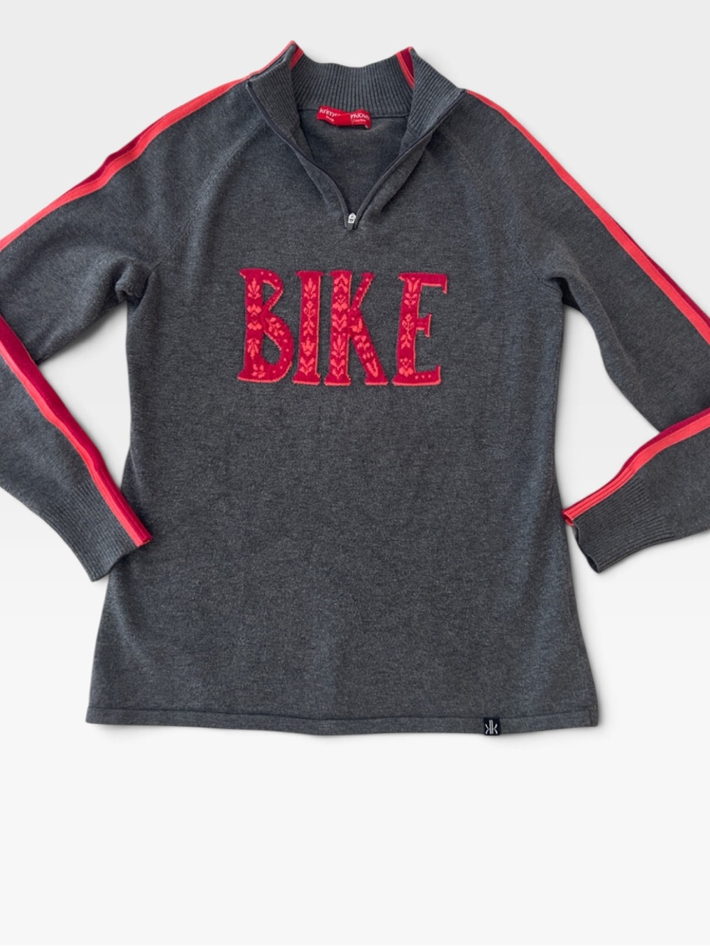 Krimson Klover Cirque Quarter Zip Charcoal Gray Knit Sweater Pink 'BIKE' Medium